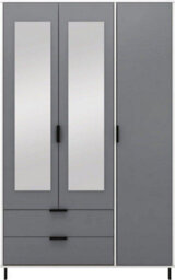 Seconique Madrid 3 Door 2 Drawer Mirrored Wardrobe In Grey And White Gloss Finish - thumbnail 2