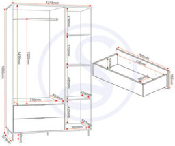 Seconique Madrid 3 Door 2 Drawer Mirrored Wardrobe In Grey And White Gloss Finish - thumbnail 9