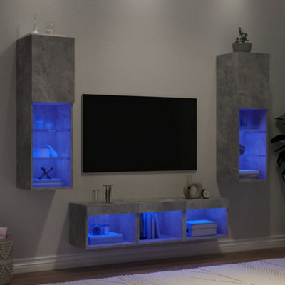 Vidaxl 5 Piece Tv Wall Units With Led Concrete Grey Engineered Wood - image 1