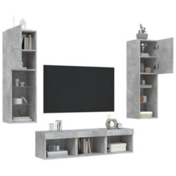 Vidaxl 5 Piece Tv Wall Units With Led Concrete Grey Engineered Wood - thumbnail 4