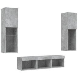 Vidaxl 5 Piece Tv Wall Units With Led Concrete Grey Engineered Wood - thumbnail 5