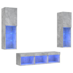 Vidaxl 5 Piece Tv Wall Units With Led Concrete Grey Engineered Wood - thumbnail 2