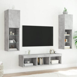 Vidaxl 5 Piece Tv Wall Units With Led Concrete Grey Engineered Wood - thumbnail 3