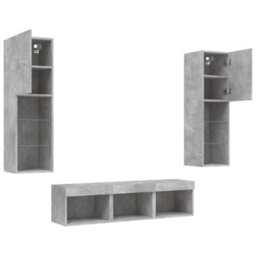 Vidaxl 5 Piece Tv Wall Units With Led Concrete Grey Engineered Wood - thumbnail 6