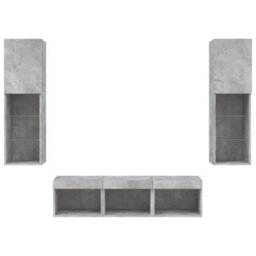 Vidaxl 5 Piece Tv Wall Units With Led Concrete Grey Engineered Wood - thumbnail 7
