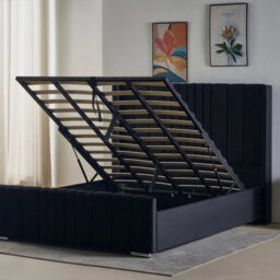 Interior Emporium Plush Velvet Ottoman Bed Frame Wingback Gas Lift Storage King Size Bed Black - thumbnail 3