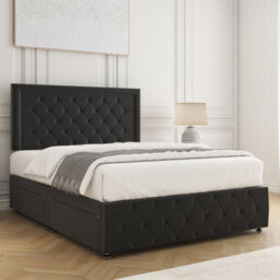Bsspoke Lena Divan Bed Set Black Plush Velvet With 24Inch Headboard & Footboard 2 Drawers Same Side & Mattress In All Sizes - thumbnail 3
