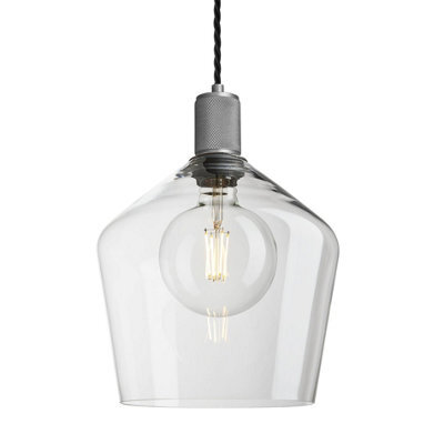 Industville Knurled Glass Schoolhouse Pendant - 10 Inch, Clear Glass, Pewter Pendant Holder - image 1