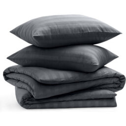 Bedlooms Charcoal Stripe Duvet Cover Complete Bedding Set, Breathable & Anti-Allergic Microfiber, Single 135X200Cm - thumbnail 2
