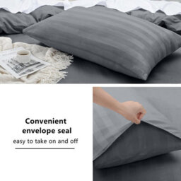 Bedlooms Charcoal Stripe Duvet Cover Complete Bedding Set, Breathable & Anti-Allergic Microfiber, Single 135X200Cm - thumbnail 3
