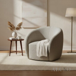 Aluxo Nolita Boucle Accent Swivel Arm Chair Koala Grey-Brown Teddy Medium Firm