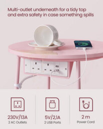 Songmics Usb End Table, Circular Side Table With Charging Ports, Power Outlets, Fabric Organizer, Jelly Pink And Cream White - thumbnail 4