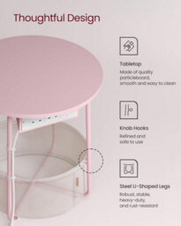 Songmics Usb End Table, Circular Side Table With Charging Ports, Power Outlets, Fabric Organizer, Jelly Pink And Cream White - thumbnail 5