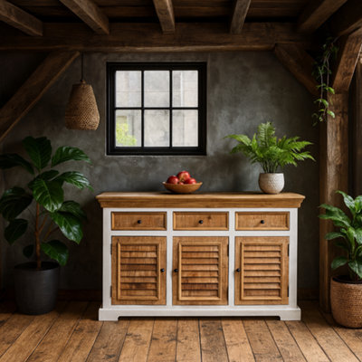 Wyld Haus Alington Mango Wood Sideboard In White And Natural With 3 Drawers And 3 Doors - image 1