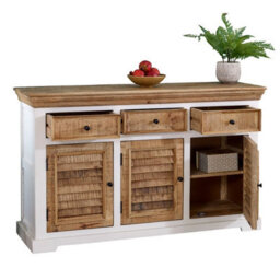 Wyld Haus Alington Mango Wood Sideboard In White And Natural With 3 Drawers And 3 Doors - thumbnail 3