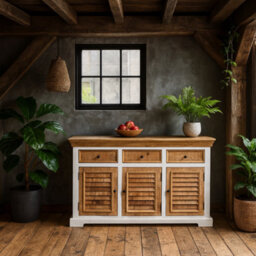 Wyld Haus Alington Mango Wood Sideboard In White And Natural With 3 Drawers And 3 Doors - thumbnail 1