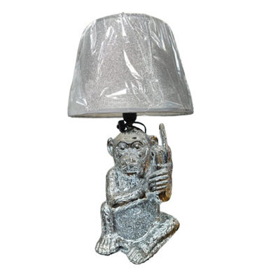 Biznest Monkey Table Lamp With Shade Crushed Jewel Romany Diamante Silver