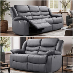 Roma Electric Leather Recliner 3+2 Seater Sofa Set Grey - thumbnail 1