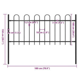 Walplus Garden Fence With Hoop Top Steel 181X100 Cm Black - thumbnail 5