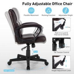 Costway Pu Leather Office Chair Modern Executive Chair Ergonomic Rocking Computer Desk Chair - thumbnail 7