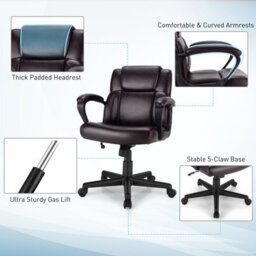 Costway Pu Leather Office Chair Modern Executive Chair Ergonomic Rocking Computer Desk Chair - thumbnail 9
