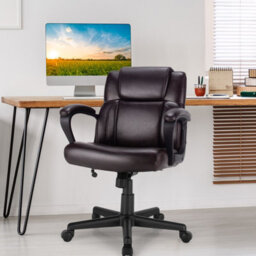 Costway Pu Leather Office Chair Modern Executive Chair Ergonomic Rocking Computer Desk Chair - thumbnail 3