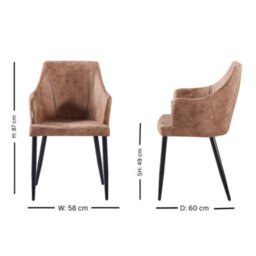 Life Interiors Single Cappuccino Zarah Modern Faux Leather Dining Chair With Armrests And Black Metal Legs, Comfortable Accent Chair - thumbnail 6