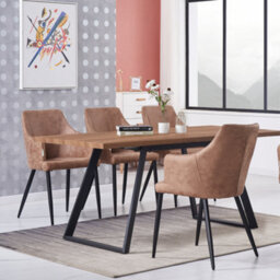 Life Interiors Single Cappuccino Zarah Modern Faux Leather Dining Chair With Armrests And Black Metal Legs, Comfortable Accent Chair - thumbnail 7
