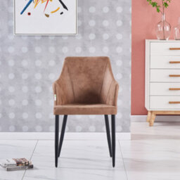 Life Interiors Single Cappuccino Zarah Modern Faux Leather Dining Chair With Armrests And Black Metal Legs, Comfortable Accent Chair - thumbnail 2