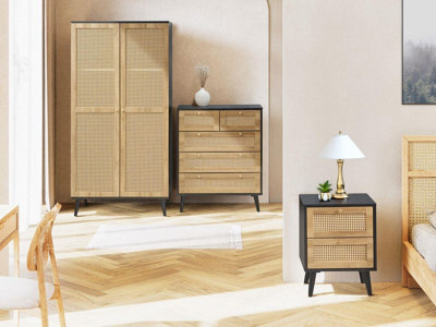 Swish Furniture Manila Black & Pvc Rattan 3 Piece Bedroom Set With 2 Door Double Wardrobe, 2 Drawer Bedside And 3+2 Drawer Chest - image 1