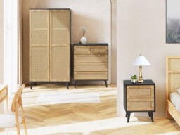 Swish Furniture Manila Black & Pvc Rattan 3 Piece Bedroom Set With 2 Door Double Wardrobe, 2 Drawer Bedside And 3+2 Drawer Chest - thumbnail 1
