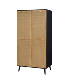 Swish Furniture Manila Black & Pvc Rattan 3 Piece Bedroom Set With 2 Door Double Wardrobe, 2 Drawer Bedside And 3+2 Drawer Chest - thumbnail 2