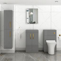 Royal Bathrooms Turin 500mm Indigo Grey Gloss Floor Standing Worktop Vanity Unit - 2 Doors With Brushed Brass Handle - thumbnail 2