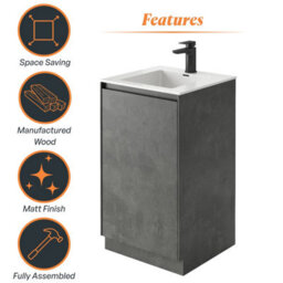 Plum&clay Rigel Concrete Grey Floor Standing Bathroom Vanity Unit With White Basin (W)500mm (H)850mm - thumbnail 5