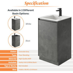 Plum&clay Rigel Concrete Grey Floor Standing Bathroom Vanity Unit With White Basin (W)500mm (H)850mm - thumbnail 4