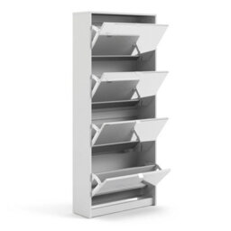 Wyld Haus Prague Tall White Shoe Cabinet With 4 Mirrored Flip Doors - thumbnail 5