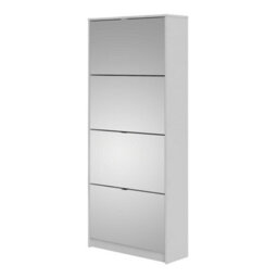 Wyld Haus Prague Tall White Shoe Cabinet With 4 Mirrored Flip Doors - thumbnail 4
