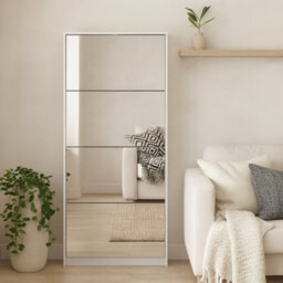 Wyld Haus Prague Tall White Shoe Cabinet With 4 Mirrored Flip Doors