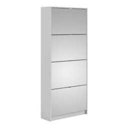 Wyld Haus Prague Tall White Shoe Cabinet With 4 Mirrored Flip Doors - thumbnail 2
