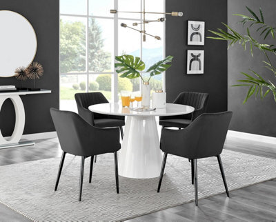 Furniturebox Uk Palma White High Gloss Round Dining Table & 4 Black Calla Black Leg Chairs - image 1