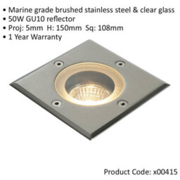 Marine Grade Ip65 Square Ground Light - 50W Gu10 Reflector - Stainless Steel - thumbnail 2