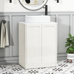 Royal Bathrooms Royal Bathroom Elmore 600mm Classic White Freestanding Bathroom Vanity Unit 2 Door Plain White Worktop With Lyon Basin - thumbnail 1