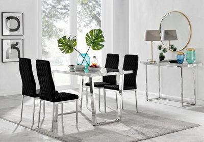 Furniturebox Uk Kylo White Marble Effect Dining Table & 4 Black Velvet Milan Chairs - image 1