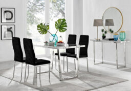 Furniturebox Uk Kylo White Marble Effect Dining Table & 4 Black Velvet Milan Chairs