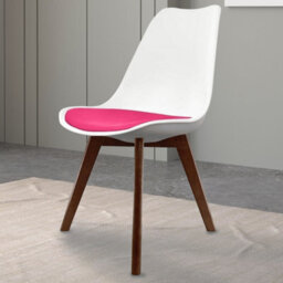 Fusion Living Soho White & Bright Pink Plastic Dining Chair With Squared Dark Wood Legs - thumbnail 2