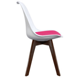 Fusion Living Soho White & Bright Pink Plastic Dining Chair With Squared Dark Wood Legs - thumbnail 3