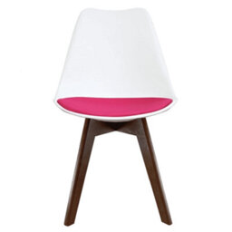 Fusion Living Soho White & Bright Pink Plastic Dining Chair With Squared Dark Wood Legs - thumbnail 4