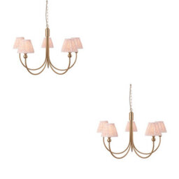 Loops Elegant 2 Pack Hanging Ceiling Pendant Lights With Peachy Keen Shades In Brushed Aged Brass - thumbnail 1