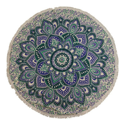 Small Mandala Roundie Cotton Wall Decor - Teal & Blue, 130Cm - image 1