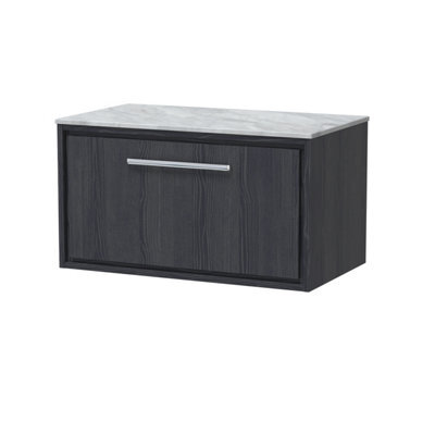 Hudson Reed Lille Wall Hung 1 Drawer Countertop Vanity Unit & Marble Worktop, Graphite Woodgrain, 810 X 460 mm - image 1